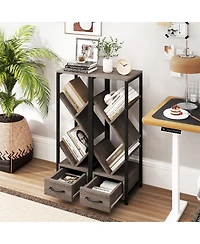 Gouun 4-Tier Floor Tree Bookshelf with Drawer and Metal Frame