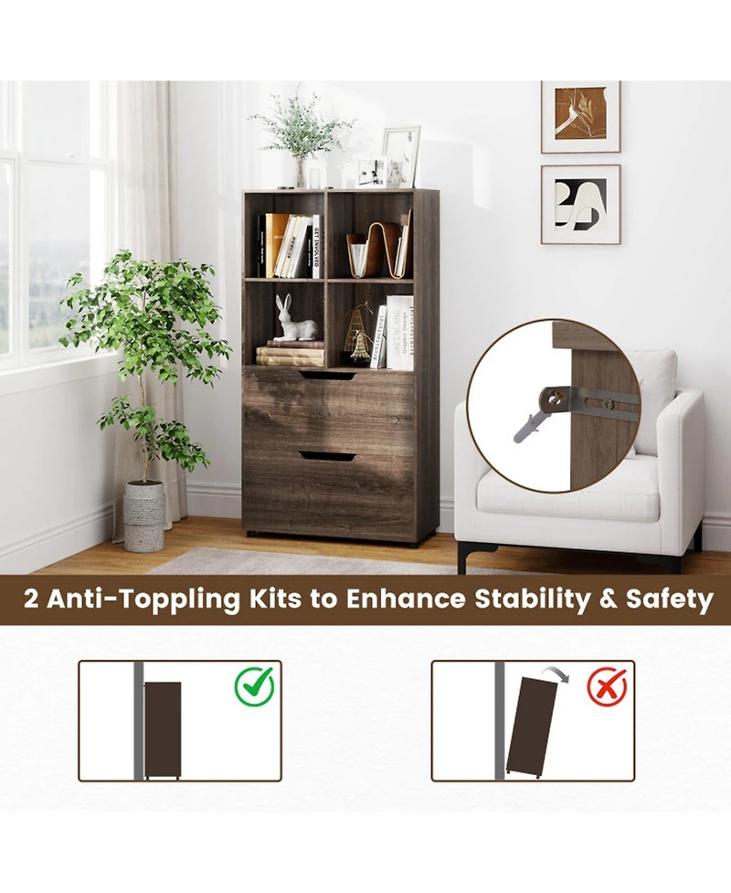 Gouun 4-Cube Bookcase with 2 Drawers and 51-Inch Tall Frame