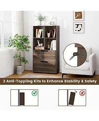 Gouun 4-Cube Bookcase with 2 Drawers and 51-Inch Tall Frame