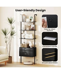 Gouun 6-Tier Ladder Bookcase with 2 Drawers and Metal Frame