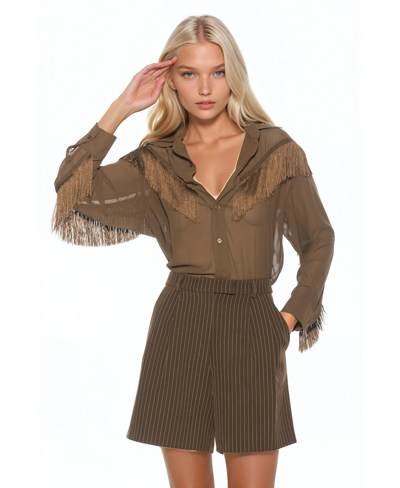 Alexia Admor Women's Kairos Oversized Fringe Shirt