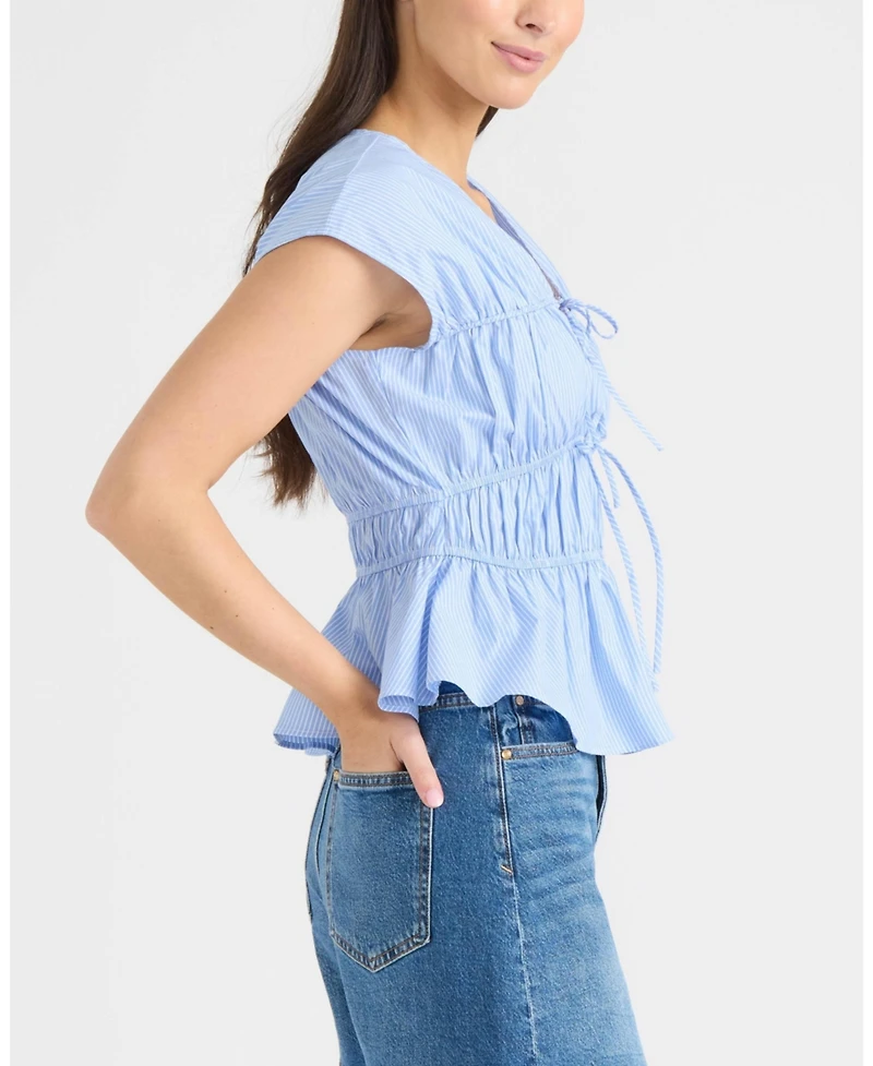 Ellen Tracy Women's Shirred Sleeveless Top with Front Ties