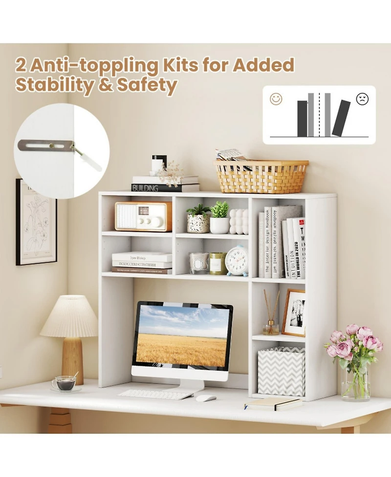 Gouun Desktop Bookshelf with 7 Cubbies and 3 Adjustable Shelves