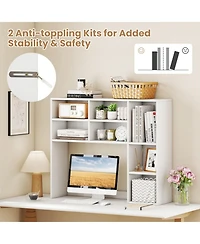 Gouun Desktop Bookshelf with 7 Cubbies and 3 Adjustable Shelves