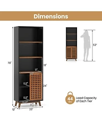 Gouun 70-Inch 5-Tier Bookshelf with Sliding Door Cabinet