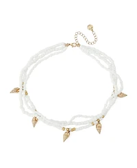 Steve Madden White Vintage Luxe Shell Beaded Layered Necklace