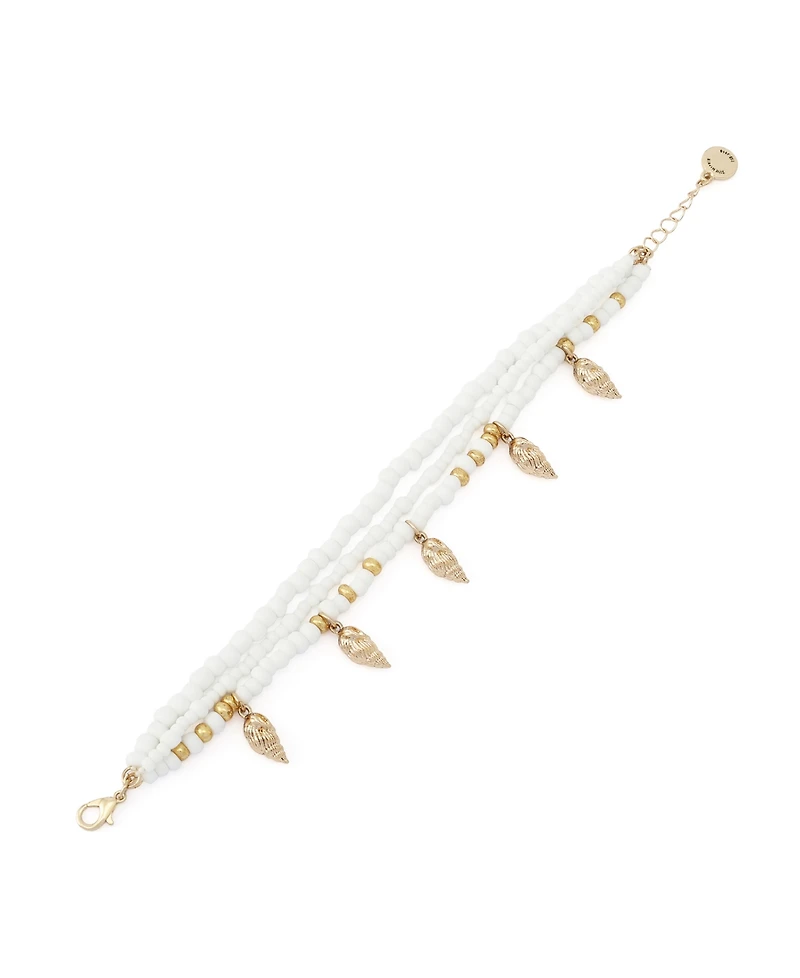 Steve Madden White Vintage Luxe Shell Beaded Layered Bracelet
