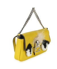 Pre-Owned Fendi Yellow Leather Fox Fur Buggie Micro Baguette
