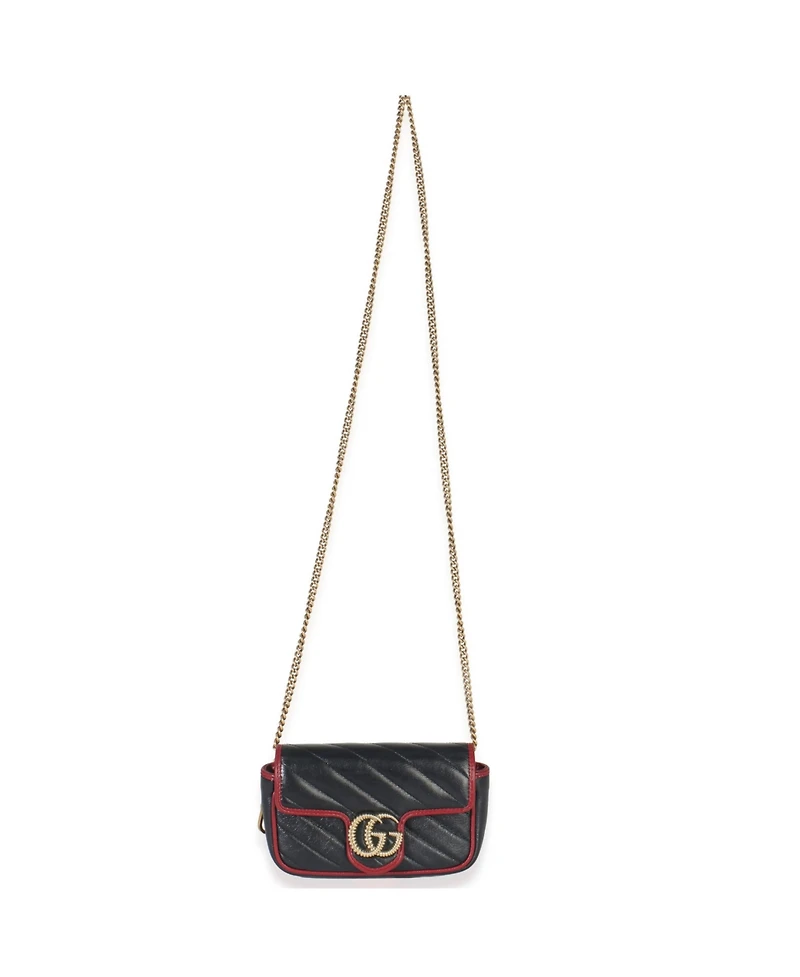 Pre-Owned Gucci Black Matelasse Calfskin Torchon Super Mini Marmont Bag