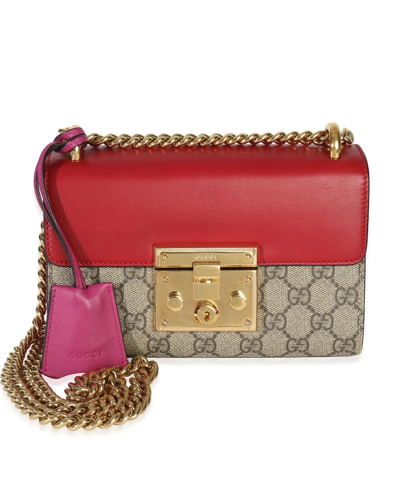 Pre-Owned Gucci Red Gg Supreme Canvas Small Padlock Shoulder Bag
