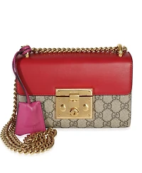 Pre-Owned Gucci Red Gg Supreme Canvas Small Padlock Shoulder Bag