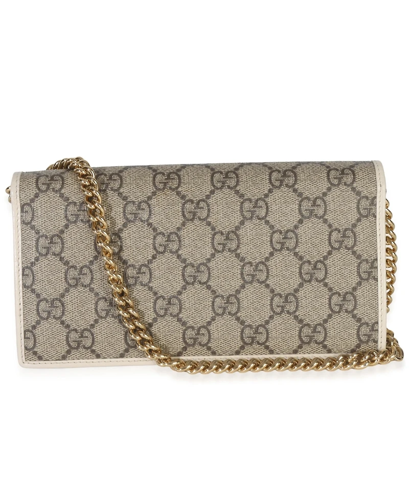 Pre-Owned Gucci White Gg Supreme Monogram Azalea Calfskin Horsebit 1955 Wallet On Chain