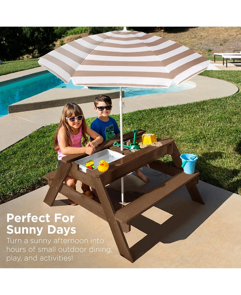 Best Choice Products Kids 3-in-1 Outdoor Convertible Activity Sand and Water Picnic Table w/ Umbrella