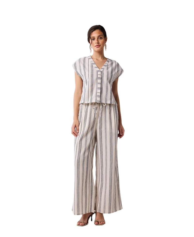 Reistor Women's Wide-leg Drawstring Pants in Stripes