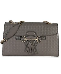 Pre-Owned Gucci Grey Guccissima Emily Leather Medium Chain Shoulder Bag