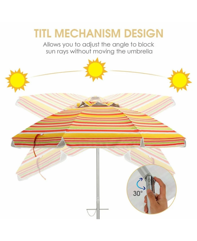 Gouun 6.5 ft Portable Beach Umbrella with Upf 50+ Sun Protection Sand Anchor and Carry Bag