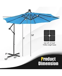Gouun 10 ft Solar Powered Cantilever Patio Umbrella with 32 Led Lights and Tilt System