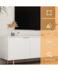 Rainsken Modern Fluted Tv Cabinet for 55+ Inch Tv, Media Console Entertainment Center with 4 Storage Cabinets and Metal Handles for Living Room