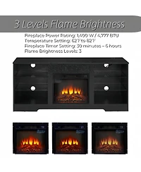 Rainsken 58" Electric Fireplace Tv Stand, Led Media Console for 32-62 Inch TVs with Usb Charging Port, Modern Entertainment Center for Living Roo