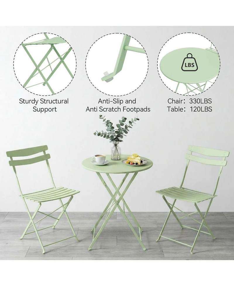 gaomon 3-Piece Metal Frame Folding Patio Bistro Set