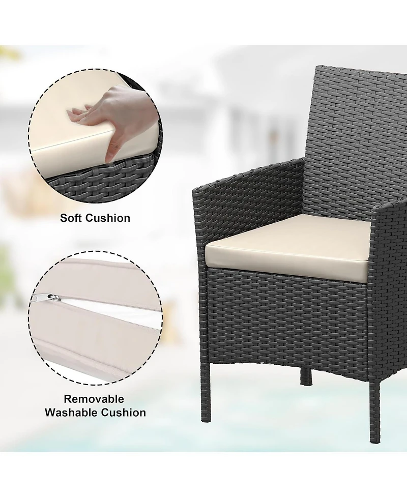 gaomon 3-Piece All-Weather Patio Conversation Set, Pe Rattan Armchairs and Glass Table