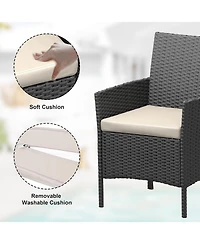 gaomon 3-Piece All-Weather Patio Conversation Set, Pe Rattan Armchairs and Glass Table