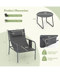 Gymax 3 Piece Patio Set Outdoor Table and Chairs Bistro Set Small Front Porch Balcony Furniture