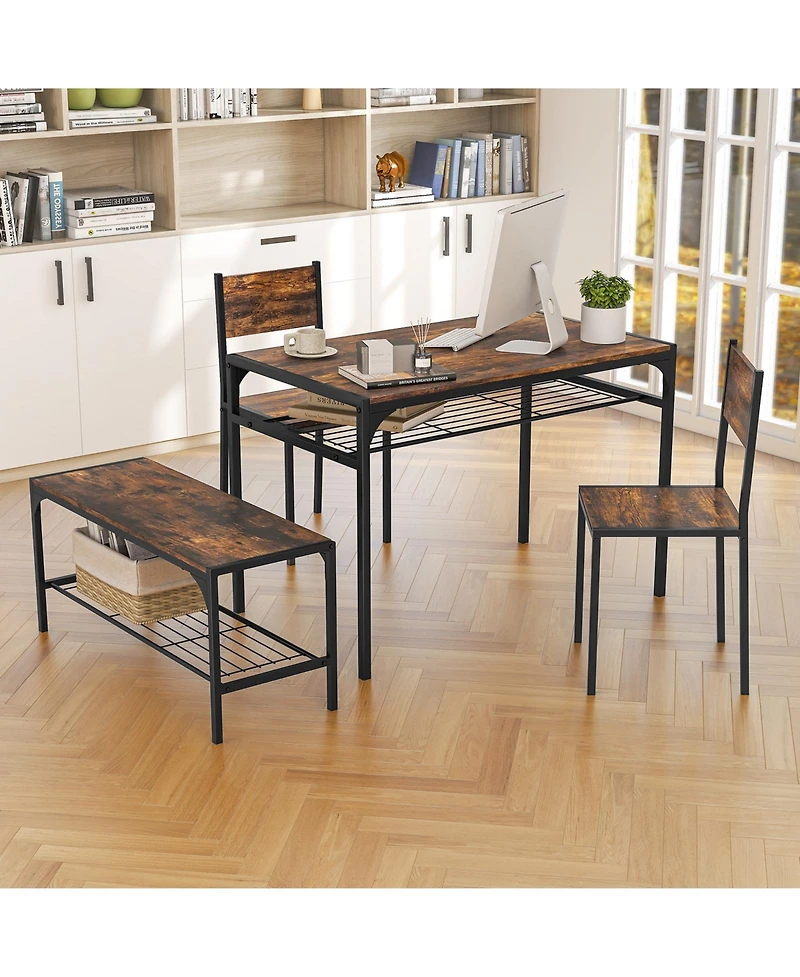 Sugift Industrial Style Rectangular Kitchen Table with Bench and Chairs.