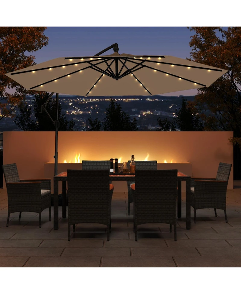 Gouun 10 ft Solar Led Offset Hanging Umbrella with 32 Lights Infinite Tilt and Weighted Base
