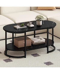 Slickblue Marble Coffee Table with Open Storage Shelf-White