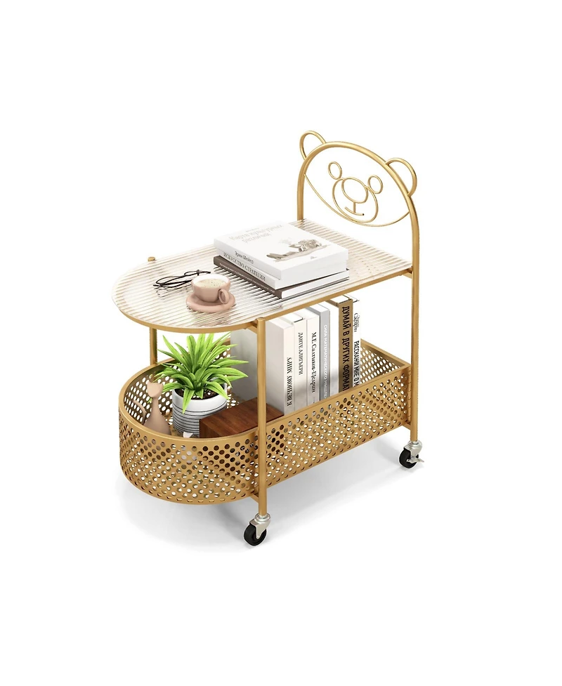 Slickblue Glass Coffee Table 2 Tier Mobile with Bear Design