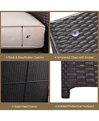 Gymax 6 Piece Patio Sofa and Fire Table Set Outdoor Rattan Sectional Sofa Set w/ Storage Box