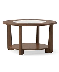 Slickblue Round Farmhouse Coffee Table 2 Tone Storage Shelf