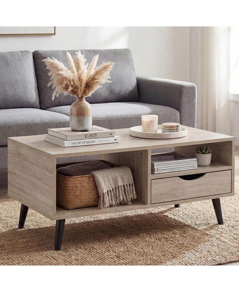 Slickblue Rectangular Rustic Coffee Table with Storage Shelf