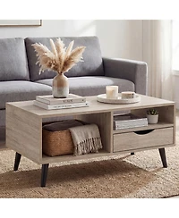 Slickblue Rectangular Rustic Coffee Table with Storage Shelf