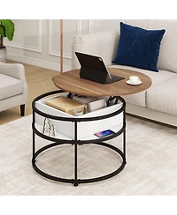 Slickblue Coffee Table Round Lift Top with Hidden Storage and Side Shelves