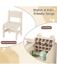 Sugift Kids Art Table and Chair Set with Paper Roll Holder Cabinet