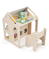 Slickblue Kids Wooden Table and Chair Set, House-Shaped Activity Design