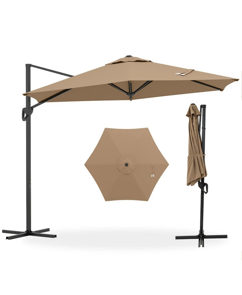 Gouun 9 ft Cantilever Patio Umbrella with Double-Tier Vented Top and Sun-Protective Canopy