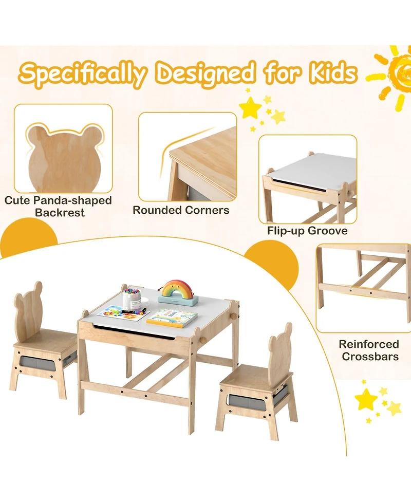 Sugift Kids Table and Chairs Set with Reversible Whiteboard Top