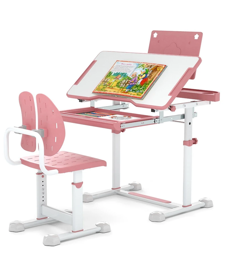 Sugift Kids Study Desk and Chair Set with Tilt Desktop and Book Stand