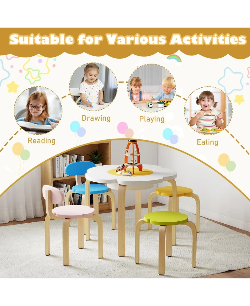 Sugift Flower Shaped Kids Activity Table Set with Chairs and Stools