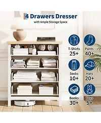 gaomon Fluted 4 Drawers Dresser for Bedroom, 35.4" Tall Chest of Dressers for Closet, 4 Fluted Drawers with Metal Handle