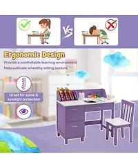 Sugift Kids Wooden Writing Desk Set with Drawer and Storage Cabinet