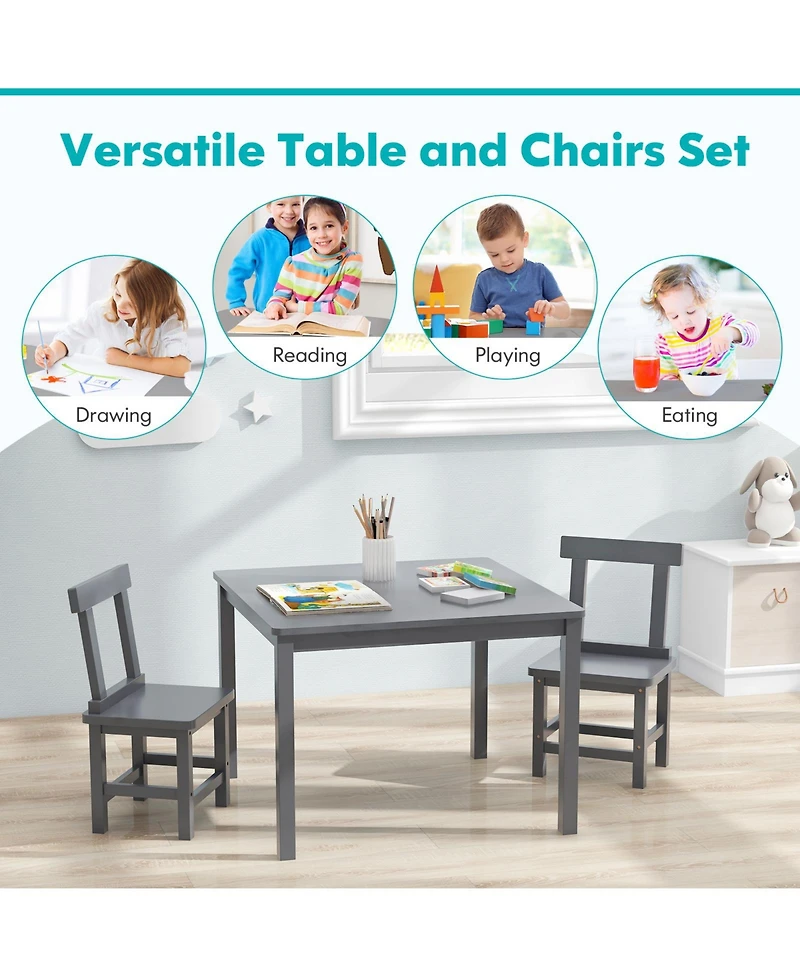 Sugift Wooden Kids Table and Chairs Set with Anti Slip Foot Pads