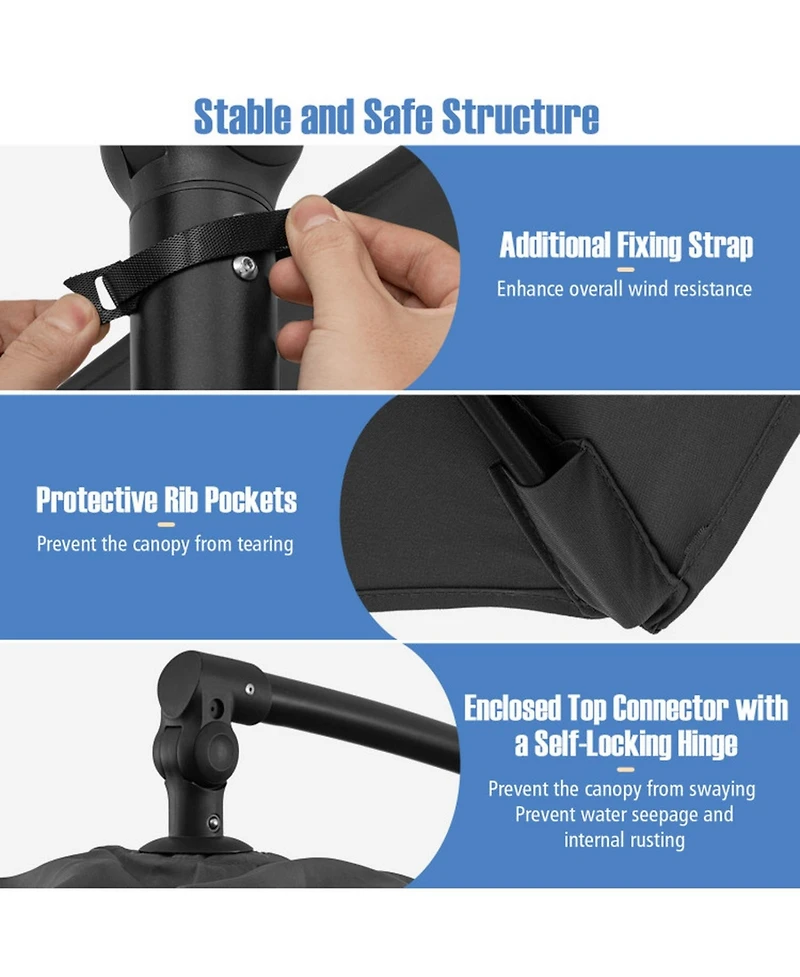 Gouun 10 ft Cantilever Patio Umbrella with Infinite Tilt 360-Degree Rotation and Weighted Base