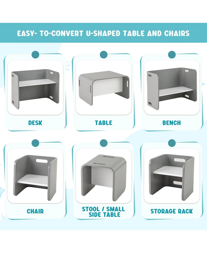 Sugift 3 Piece Kids Wooden Table and Chair Set for Playroom