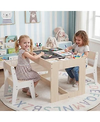 Sugift Multifunctional Kids Table and Chairs Set with Chalkboard