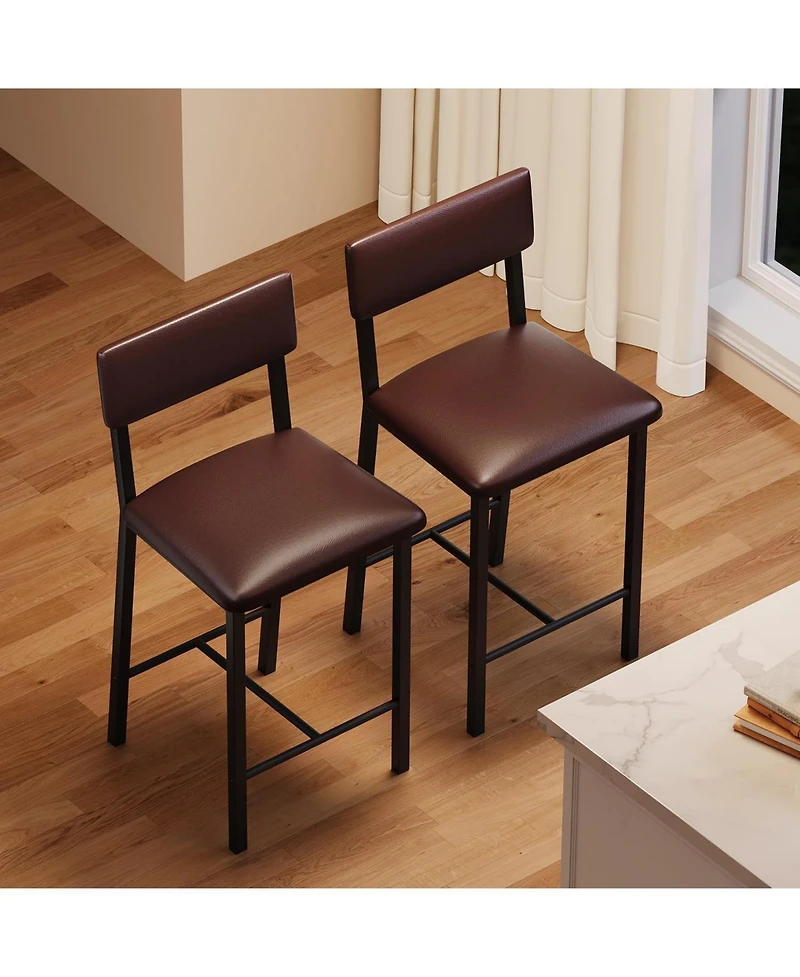 gaomon Set of 2 Bar Stools, 25" Counter Height, Pu Leather with Backrest and Footrest for Dining Room