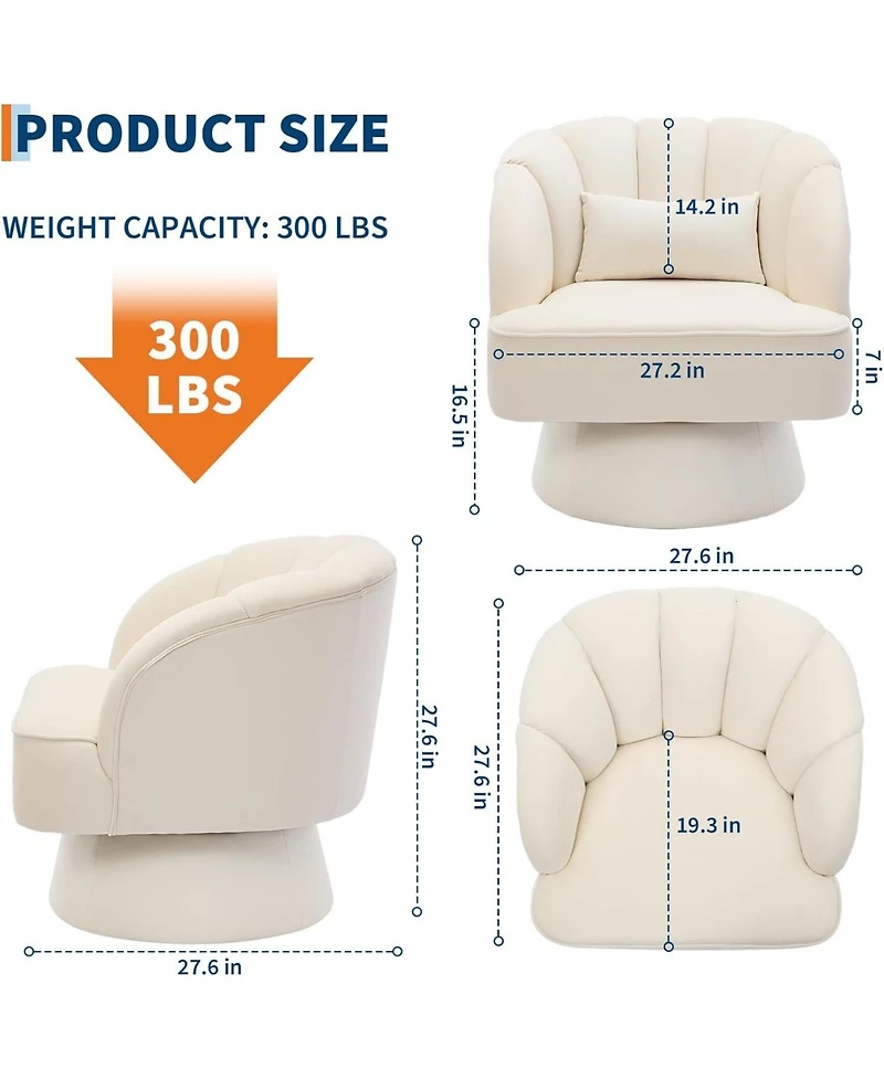 gaomon Swivel Barrel Chair, Velvet Upholstered Modern Armchair with Striped Backrest and Plush Padding, Round Lounge Chair for Living Room and Bedroom